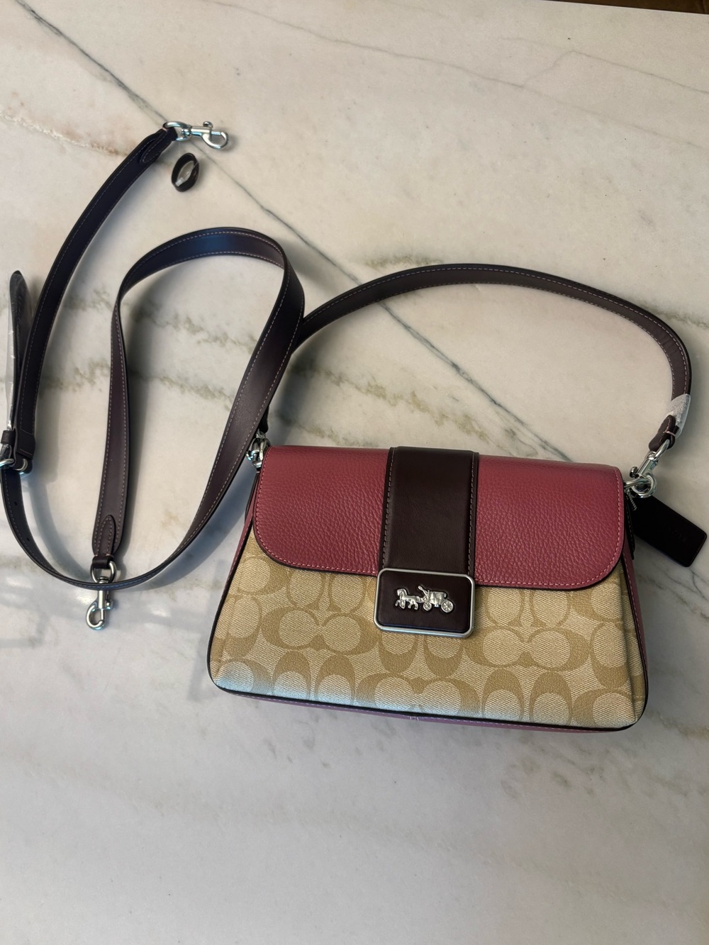 Coach Grace Leather Shoulder Bag Signature Canvas Light Raspberry Pink New Suede